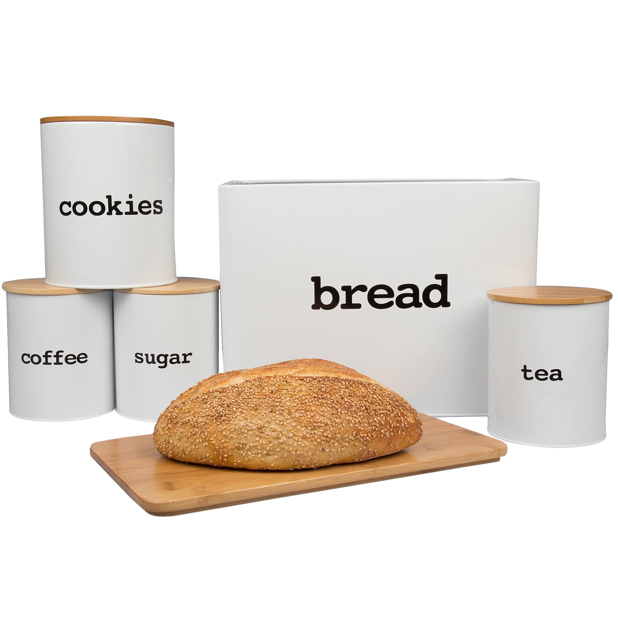 Airtight Metal Canister Set with Lids & Cutting Board - 10-Piece Kitchen Storage Containers for Tea, Coffee, Sugar, Cookies, Snacks & Bread - Perfect for Pantry Organization & Cooking Enthusiasts - Ideal for Home, Office, or Gift Giving
