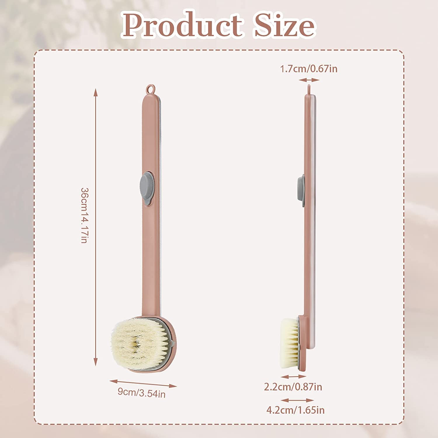 SANTINA Long Handle Soft Bristle Bath Brush with Soap Dispenser - Exfoliating Shower Scrubber for Men & Women - Back Massage & Body Cleansing - Perfect for Deep Cleaning & Skin Exfoliation in Shower or Bath