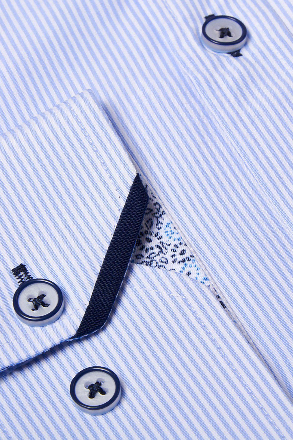 COOPER Men's Grandad Collar Sky Blue Striped Casual Shirt - Perfect for Office Wear, Business Meetings & Smart Casual Outfits