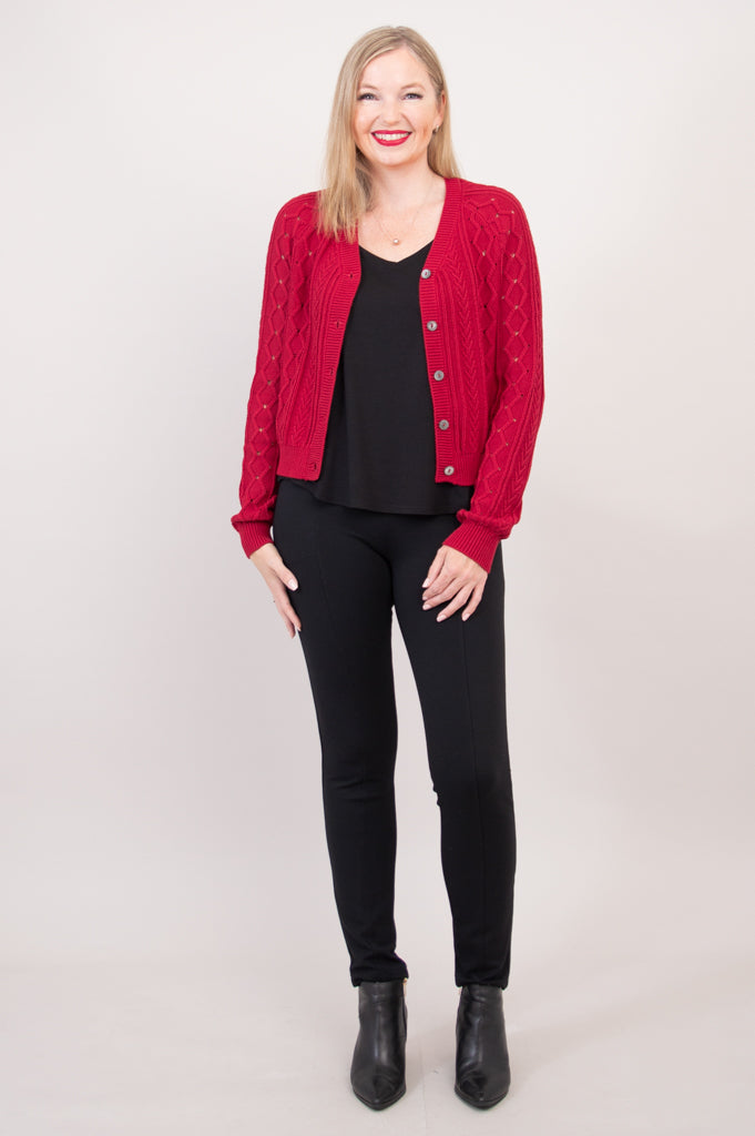 Bena Women's Red Cotton Cardigan Sweater - Soft & Comfortable Open Front Knit Wrap for Fall & Winter - Perfect for Casual Outfits, Office Wear, and Cozy Layering