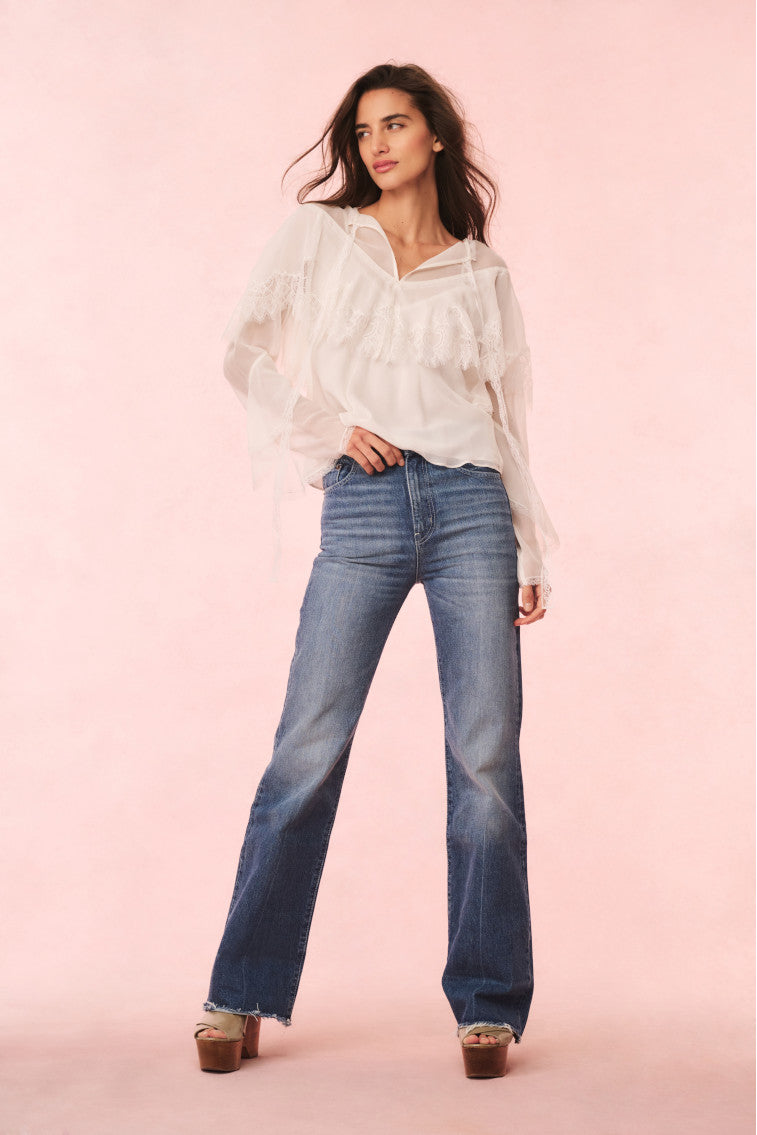 Afton Women's Silk Lace Blouse - Elegant Long Sleeve Button Down Shirt for Office, Party & Special Occasions