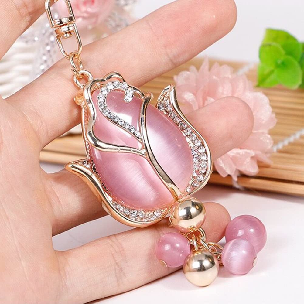Zcargel Bling Bling Rhinestone Tulip Flower Car Keychain - Sparkling Crystal Key Chain Charm for Women, Perfect Car Accessory Gift for Her (Birthday, Valentine's Day, Mother's Day) - Use for Car Keys, Purse, Backpack & More