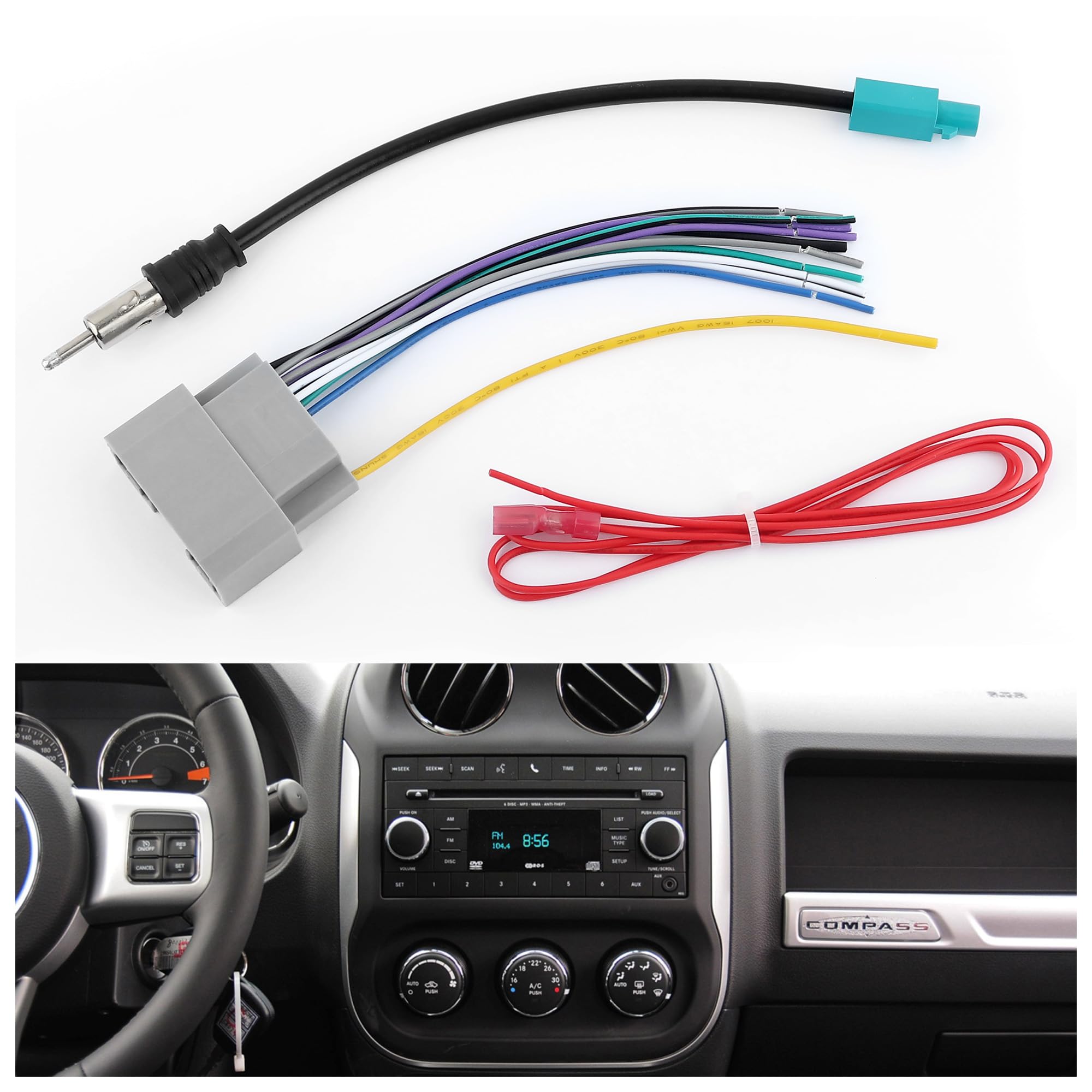 Car Radio Wiring Harness Kit for Chrysler Jeep Dodge - Stereo Wiring Harness with Antenna Adapter & Butt Connectors - Aftermarket Radio Wire Harness Car Accessories - Perfect for DIY Car Stereo Installation & Audio System Upgrades