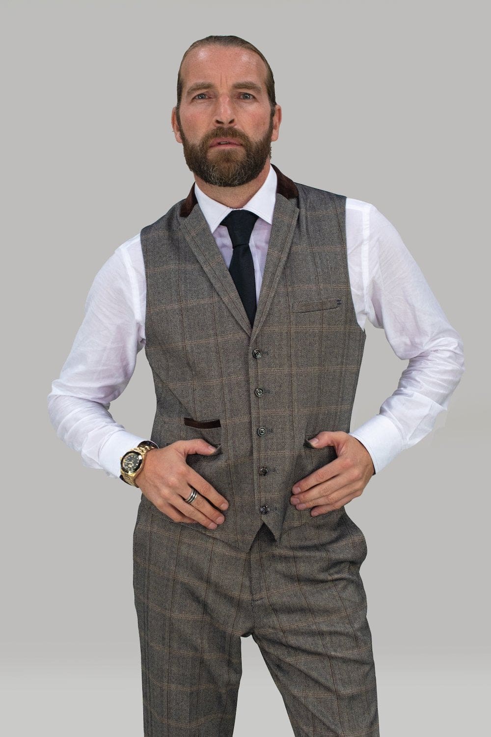 Cavani Connall Brown Tweed Check Style Waistcoat for Men | Classic Vintage Formal Vest | Perfect for Weddings, Business Meetings & Office Wear