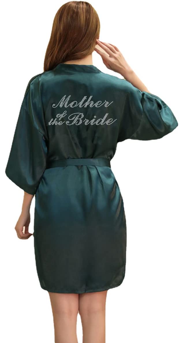 Bride Satin Robe with Rhinestones - Wedding Party Sleepwear for Women