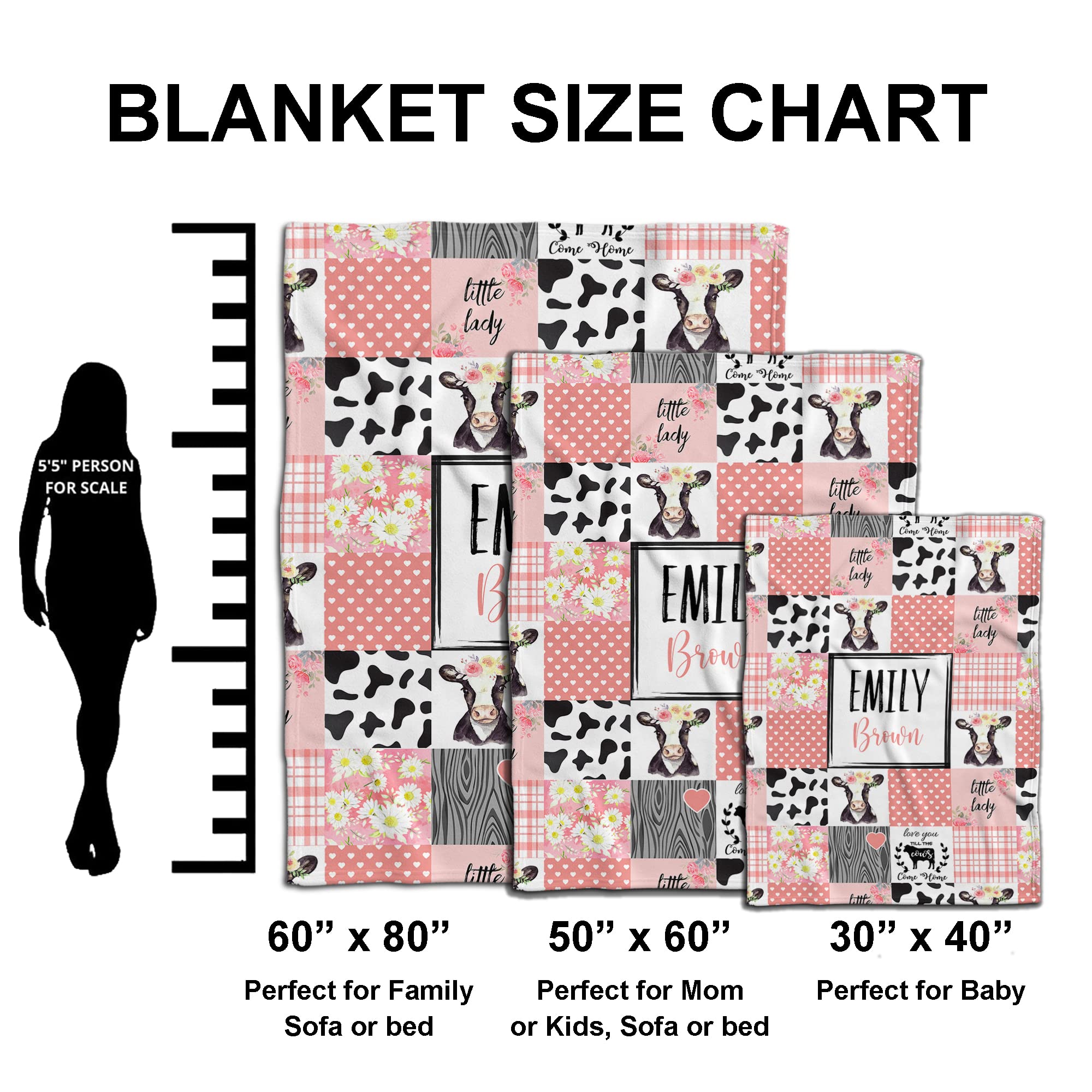Personalized Cow Print Fleece Blanket - Soft Woodland Nursery Blanket with Animal Head Design, Safari Theme Baby Receiving Blanket for Girls & Boys - Perfect for Nursery Decor, Baby Shower Gifts & Cozy Bedtime Snuggles