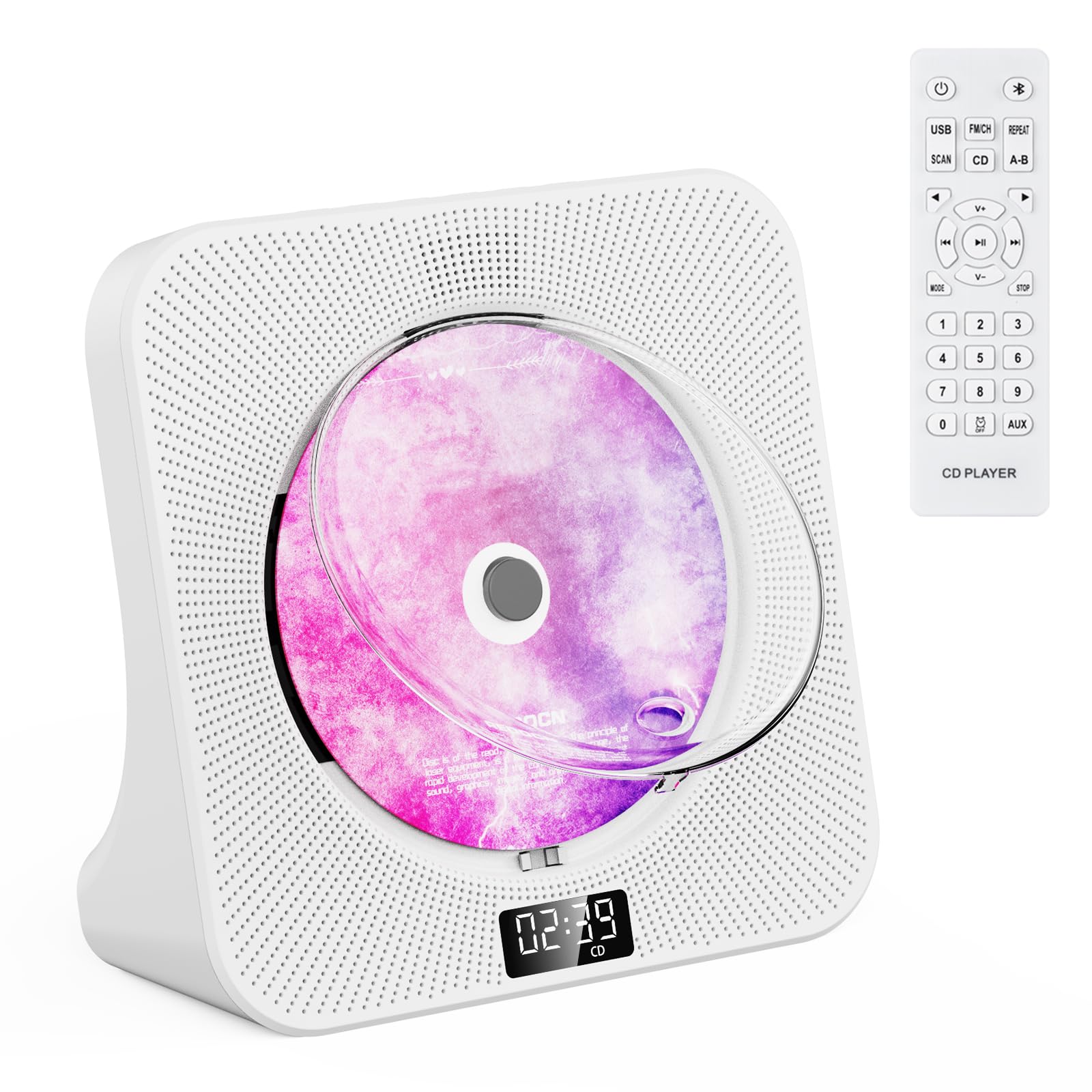 Lvcdodvd Bluetooth 5.0 Mini CD Player with Hi-Fi Sound, Remote Control, LED Display, Dust Cover, FM Radio, USB, AUX – Perfect for Home, Office, and Small Spaces