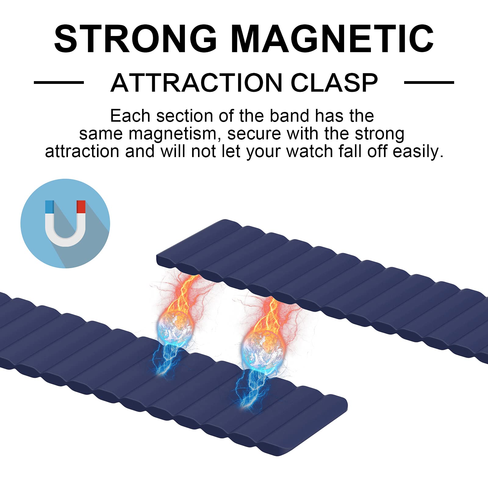 Premium Silicone Magnetic Bands for Fitbit Versa 3 & Sense - Adjustable Loop Strap with Secure Magnetic Closure - Navy Blue Large Size - Perfect for Workouts, Running & Daily Wear