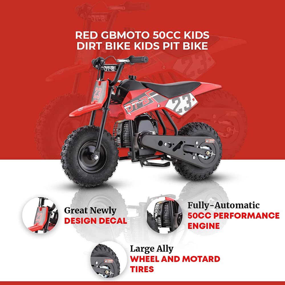Best 50cc Kids Dirt Bike - Red 2-Stroke Gas Pit Bike for Boys & Girls | Off-Road, Trail Riding & Backyard Fun