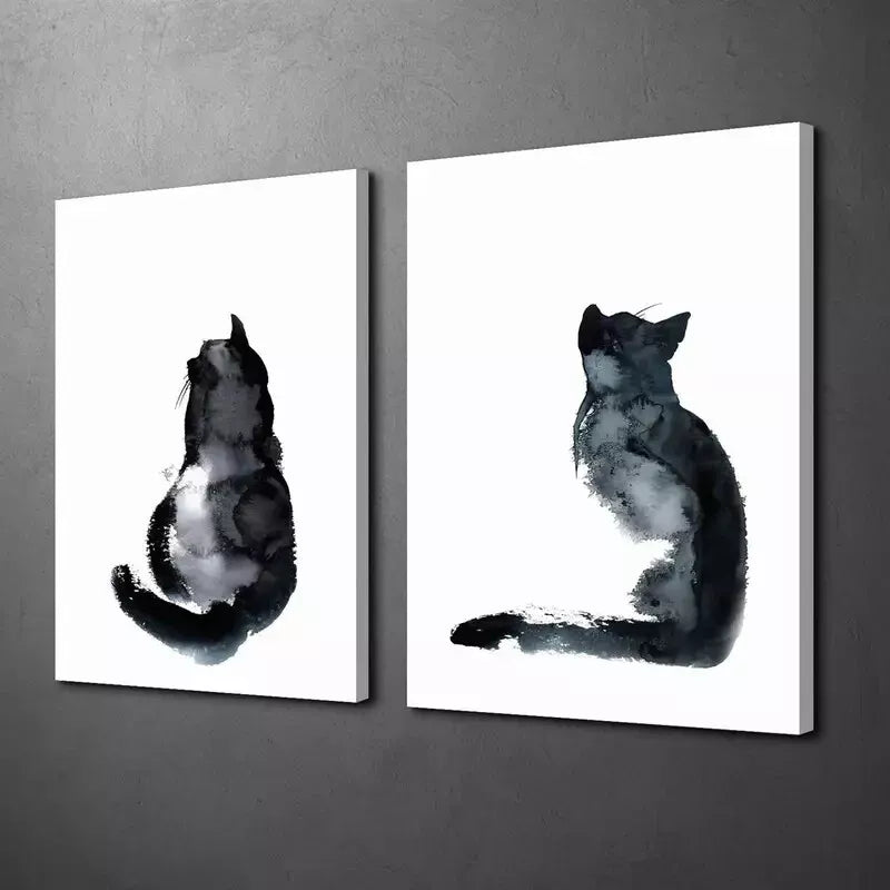 2PCS Minimalist Cat Art Canvas Framed 50x75cm - High Quality Cat Painting Wall Decor for Cat Lovers | Australian Made Ready-to-Hang Canvas Prints | Perfect for Living Room, Bedroom & Office Decoration