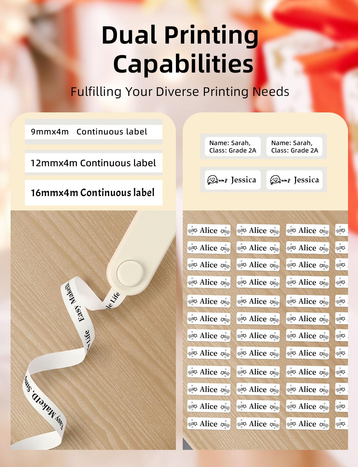 Makeid Wireless Label Maker Machine with 300dpi HD Printing - 9/12/16mm Waterproof Label Tape, Portable Rechargeable Label Printer with Built-in Cutter for Home, Office & Warehouse Organization (iOS/Android Compatible) - Perfect for Organizing Cables, Pantry Items & Storage Boxes