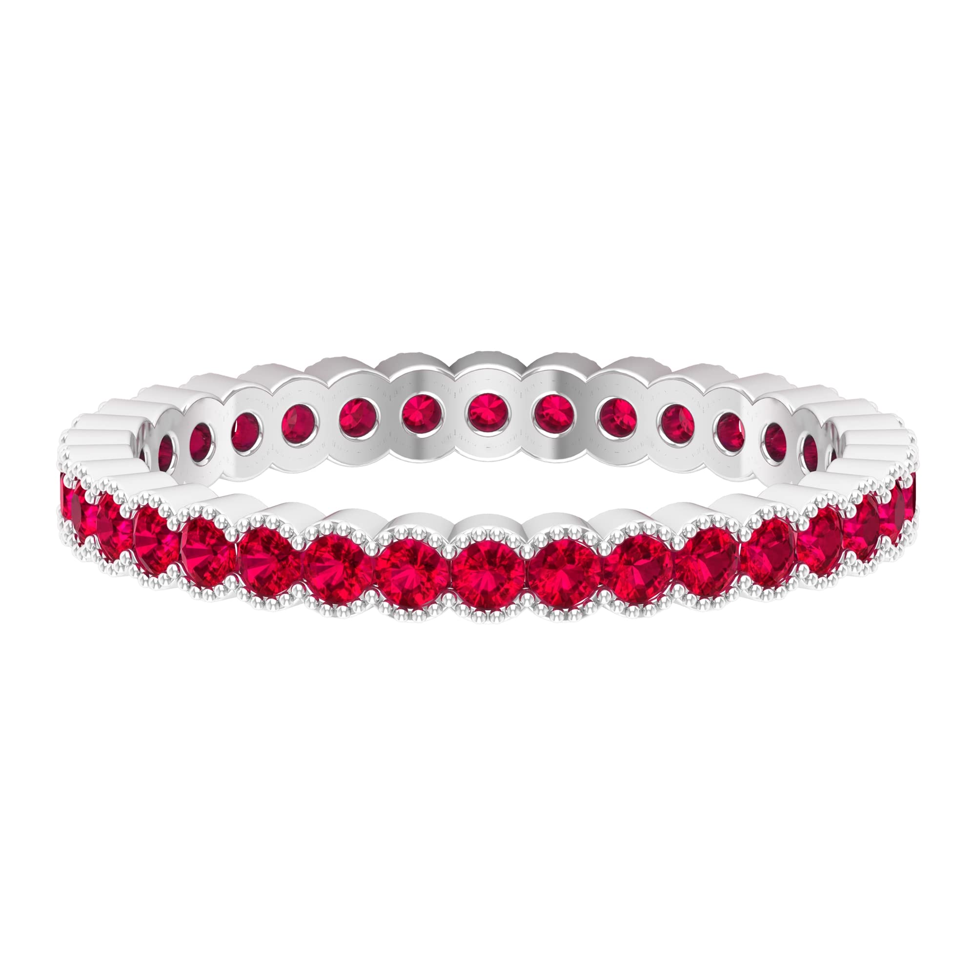 1 CT Lab-Created Ruby Eternity Ring - 14K Solid Gold Beaded Band, Red Created Ruby Full Eternity Ring for Women | Perfect for Anniversaries, Engagements & Special Occasions