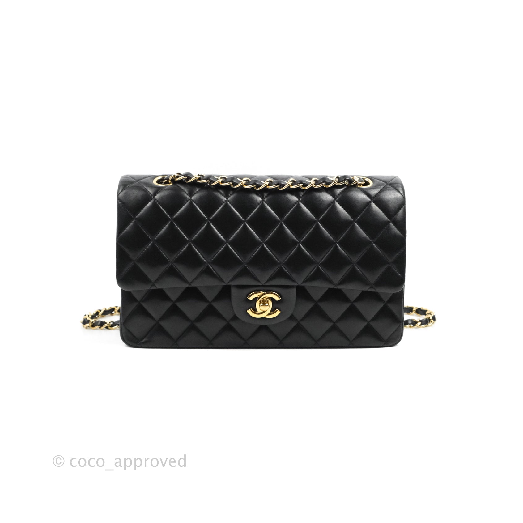 Chanel Classic Medium Double Flap Bag Black Lambskin Leather with Gold Hardware - Luxury Designer Handbag for Women, Perfect for Evening Events & Special Occasions