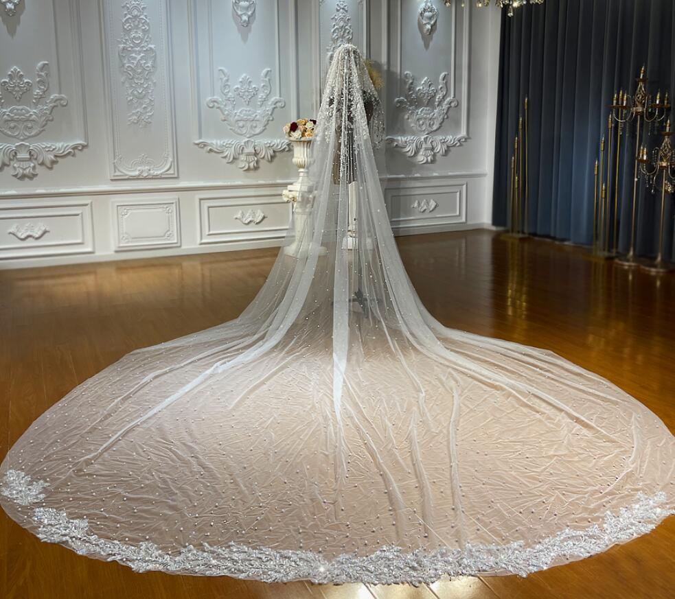 NS4417 Full Beading Luxury Lace Wedding Veil - Elegant Bridal Veils for Church Ceremony & Romantic Photos