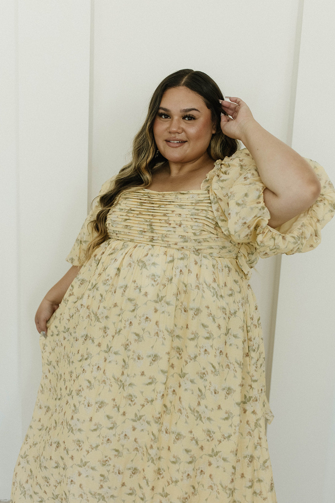 Melody Maxi Dress with Pleats & Bow Detail - Yellow Floral Print Maternity Dress | Bump Friendly, Inclusive Sizing (S-3XL) | Perfect for Baby Showers, Beach Vacations & Summer Weddings