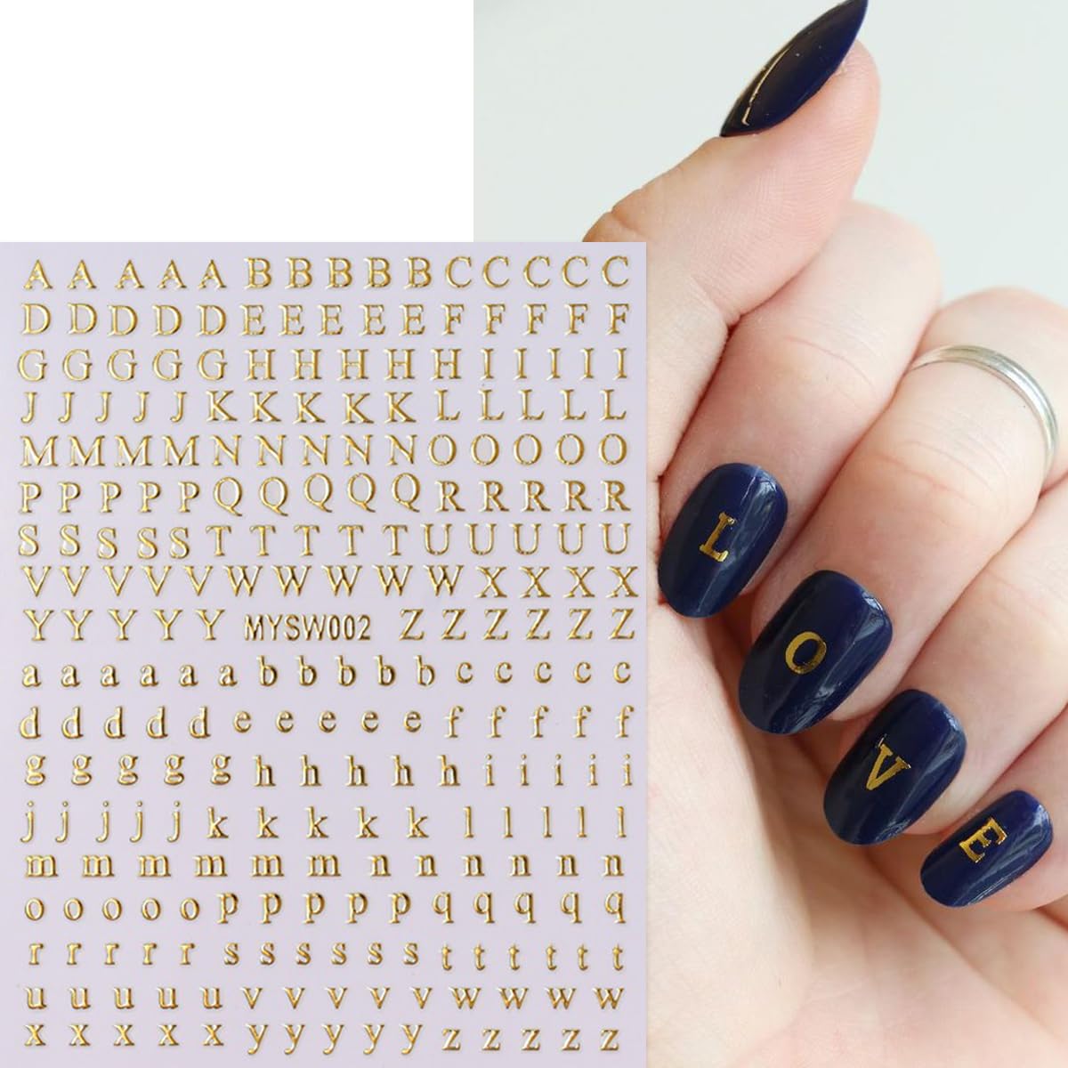 8 Sheets 3D Self-Adhesive Alphabet Nail Stickers - Black, White, Gold, Silver Letter Nail Decals for DIY Nail Art - Big & Small English Character Designs for Acrylic Nails, Manicures, Parties and Special Occasions