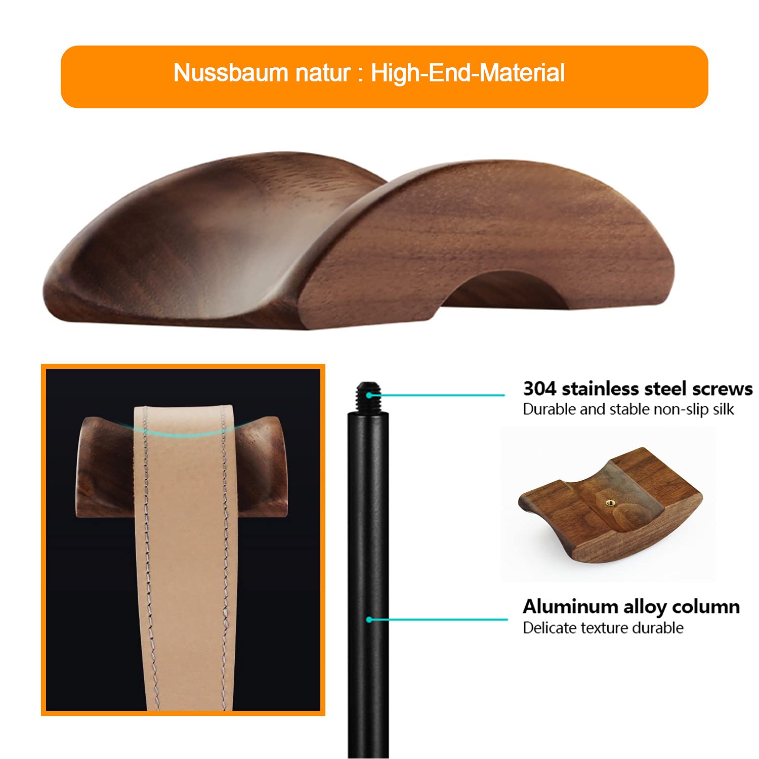 Premium Aluminum & Wood Gaming Headphone Stand with Heavy Base - Durable On-Ear Headset Holder for Gamers & Audiophiles - Perfect for Home Office, Gaming Setup & Studio Organization (Black)