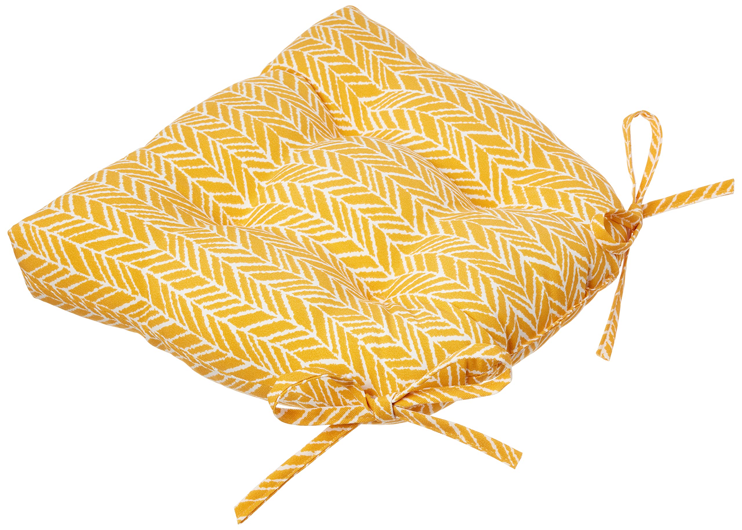 Premium Herringbone Pattern Chair Cushions - Set of 2 Egg Yolk Yellow Outdoor/Indoor Seat Pads - Water-Resistant & Comfortable - Perfect for Patio Furniture, Dining Chairs, and Deck Lounging