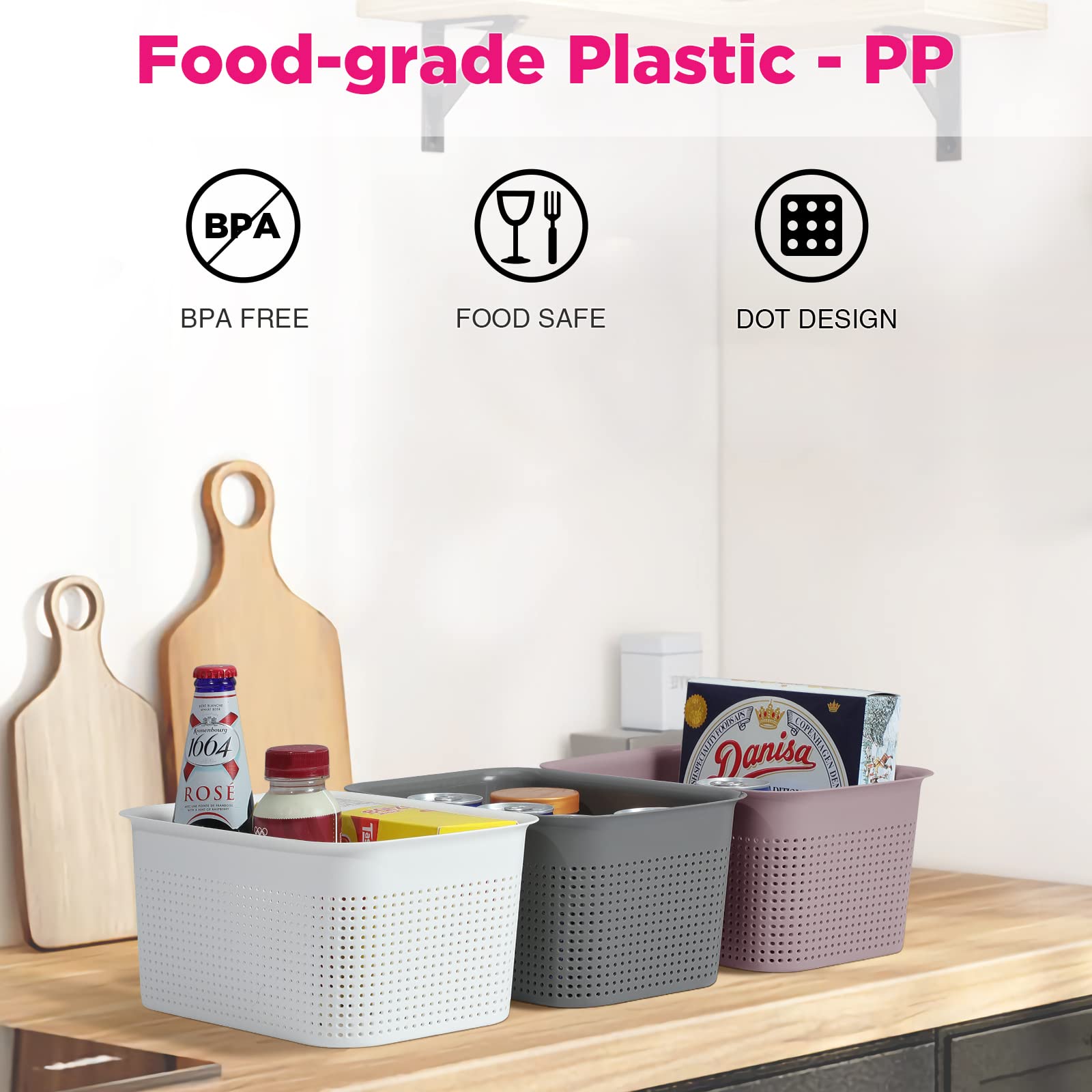 AREYZIN 6-Pack Plastic Storage Bins with Lids - Organize Shelves, Closet & Office (Purple)