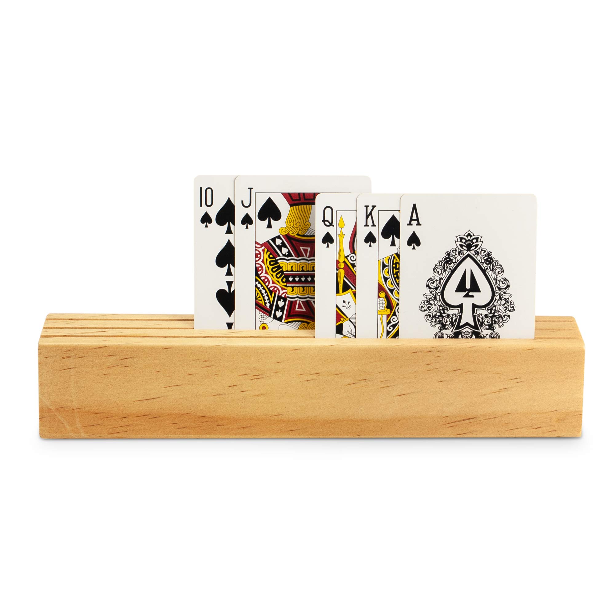 Sterling Games Wooden Playing Cards Holder Set of 4 - Card Holders for Kids, Seniors & Adults - Card Tray Rack Stand for Poker, Blackjack, Uno & Board Games - Perfect for Family Game Nights & Parties