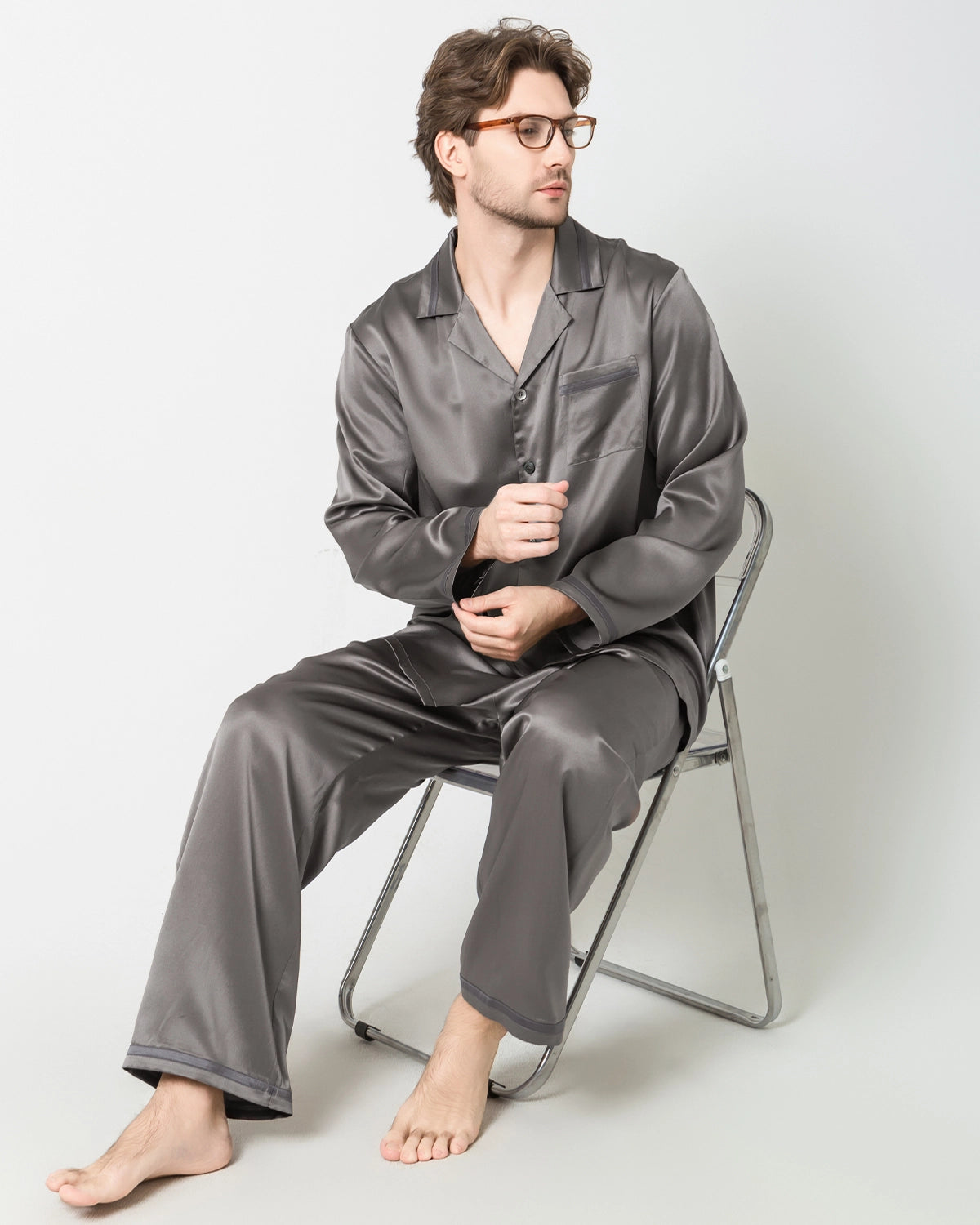 Premium Men's Silk Loose Fit Pajama Set - Soft & Breathable Sleepwear for Relaxation at Home, Lounging & Travel Comfort