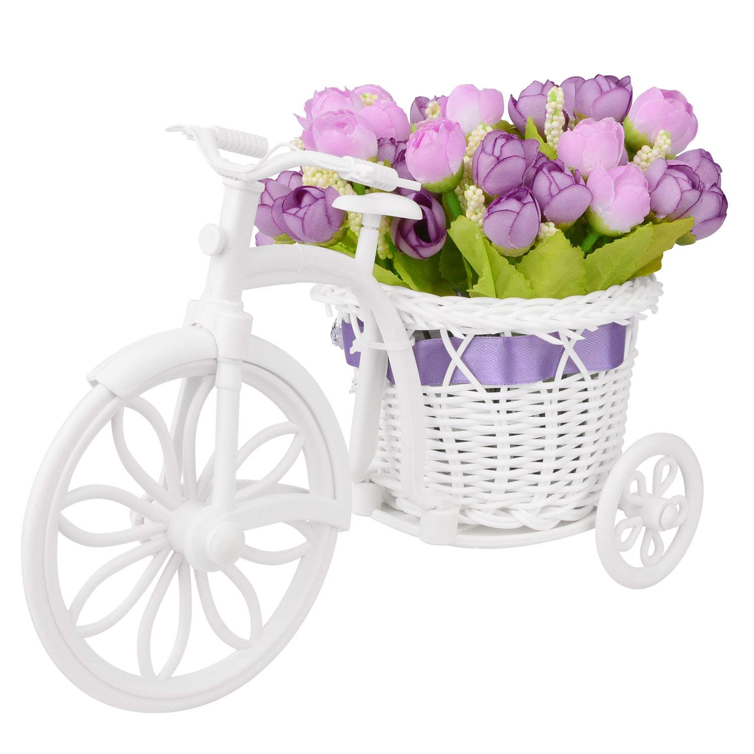Vintage Bicycle Planter with Artificial Flowers - Purple Mini Garden Decor for Home, Wedding, Patio, and Outdoor Decorations | Perfect for Indoor and Outdoor Use, Gift Idea, and Party Decor