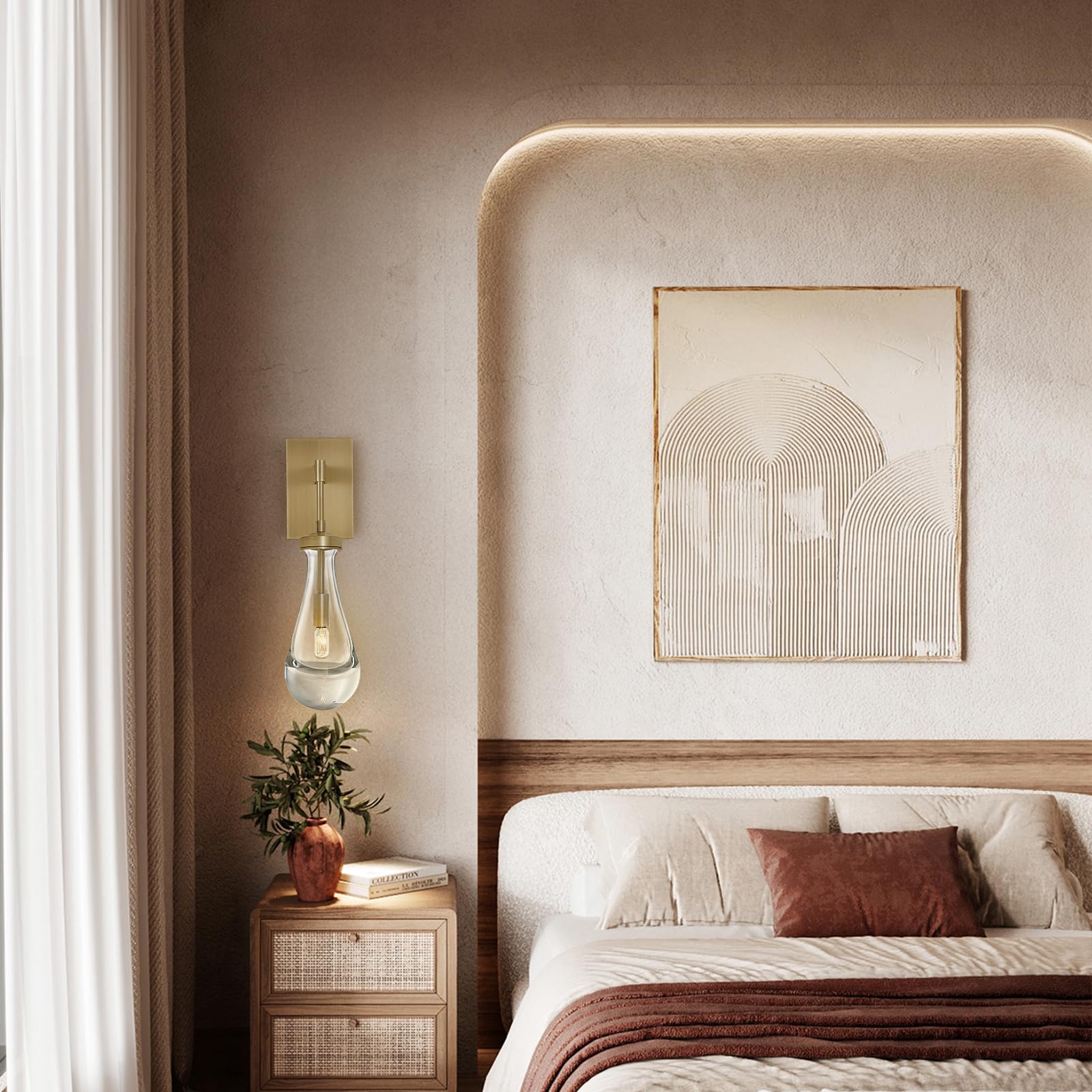 Set of 2 Brass Wall Sconces - Gold Raindrop Wall Lamps with Clear Glass for Stairway, Bedroom & Bathroom Lighting - Includes Bulbs - Perfect for Vanity, Hallway and Luxury Home Decor