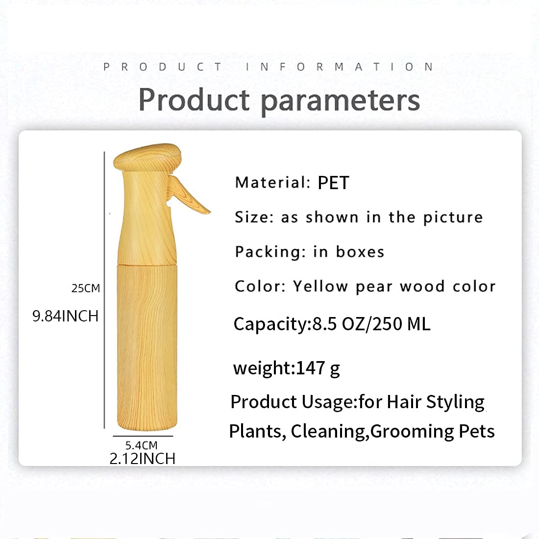 Premium Fine Hair Mist Spray Bottle - Empty Wooden Grain Continuous Misting Bottle for Hair Styling, Plant Care, Grooming & Cleaning | Perfect for Salons, Home Use & Pet Care