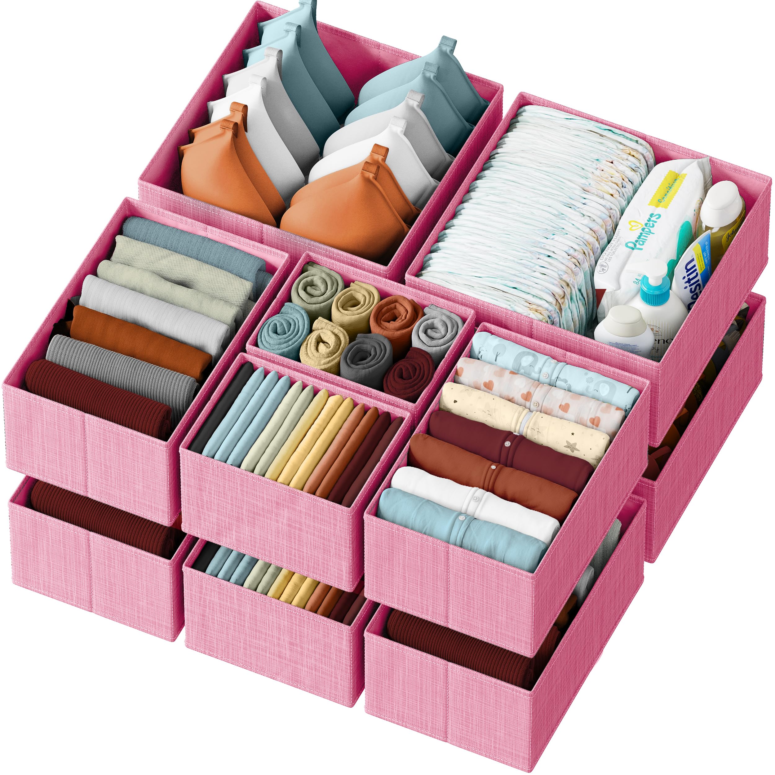 12-Piece Pink Drawer Organizer Set for Clothes - Baby Dresser Organizer for Nursery, Bedroom & Closet Storage - Perfect for Baby Clothes, Socks & Accessories Organization - Ideal for Nursery, Kids Room & Home Organization