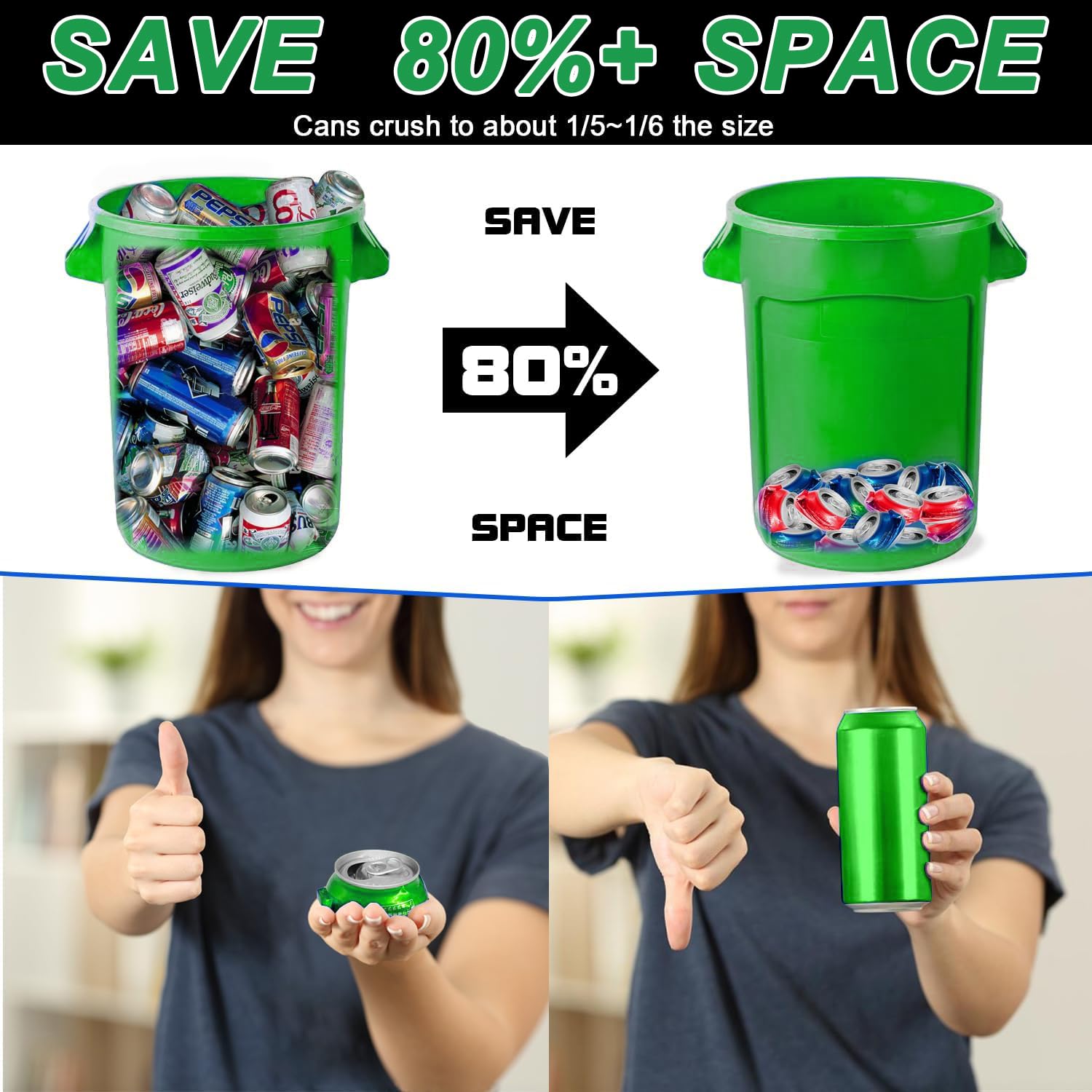 Electric Can Crusher - Heavy Duty Automatic Can Smasher for 12oz & 16oz Aluminum Cans (Soda, Beer, Cola) & Plastic Bottles - Recycles 8 Cans at Once - Perfect for Home Recycling, Garage Organization & Eco-Friendly Waste Management