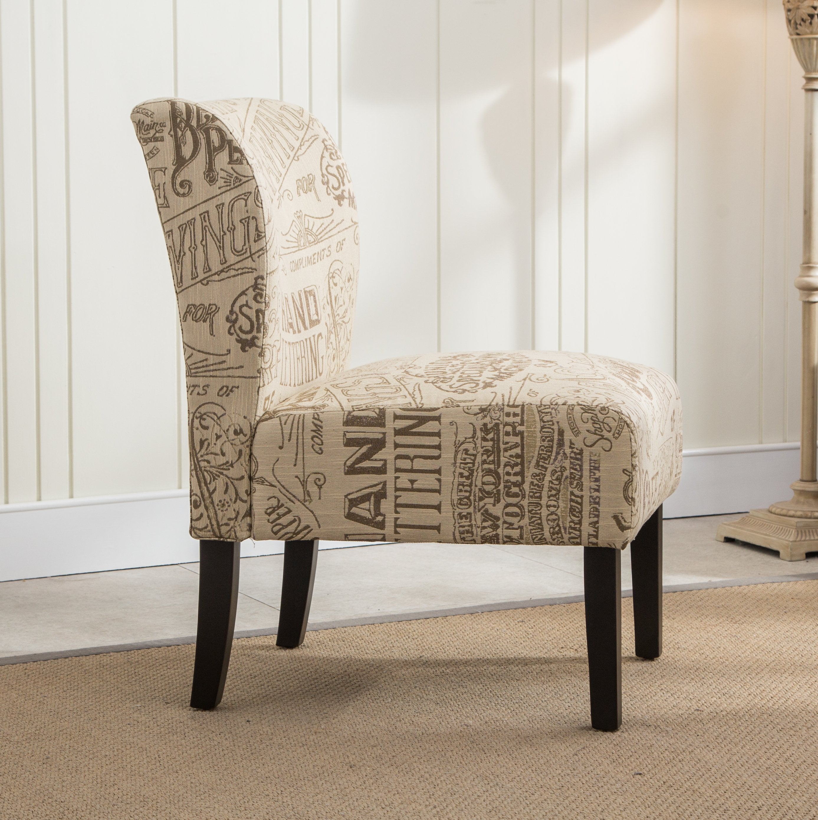 Roundhill Furniture Capa Fabric Armless Modern Accent Chair - Lightweight Contemporary Living Room Seating for Small Spaces, Home Office & Reading Nook - Chalkboard Light Print Design