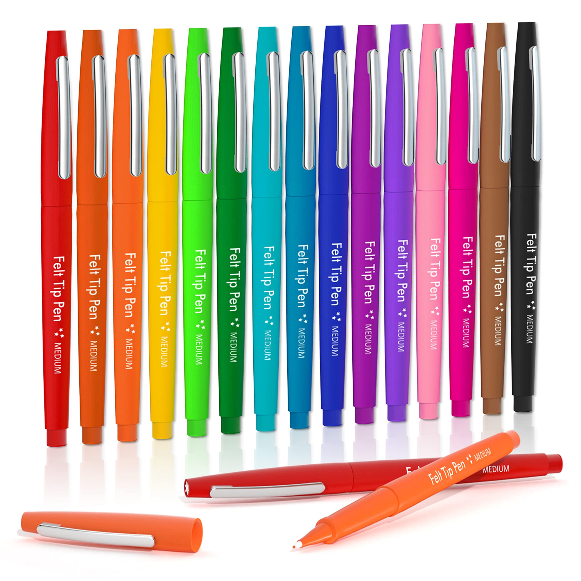 Lelix 15-Color Felt Tip Pens Set - 0.7mm Medium Point Markers for Journaling, Writing & Note Taking - Vibrant Art Supplies for Office, School & Bullet Journaling - Perfect for Coloring Books, Planner Decorations & Creative Projects