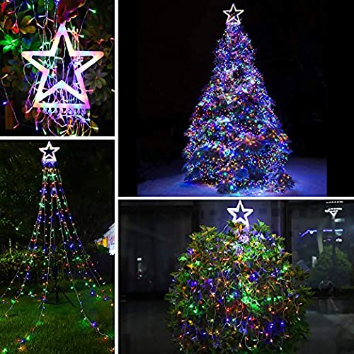 317 LED 11.5ft Waterfall Christmas Tree Lights - Outdoor/Indoor Star String Lights with 8 Lighting Modes & Timer | Perfect for Yard Decorations, Holiday Parties, and Festive Home Decor