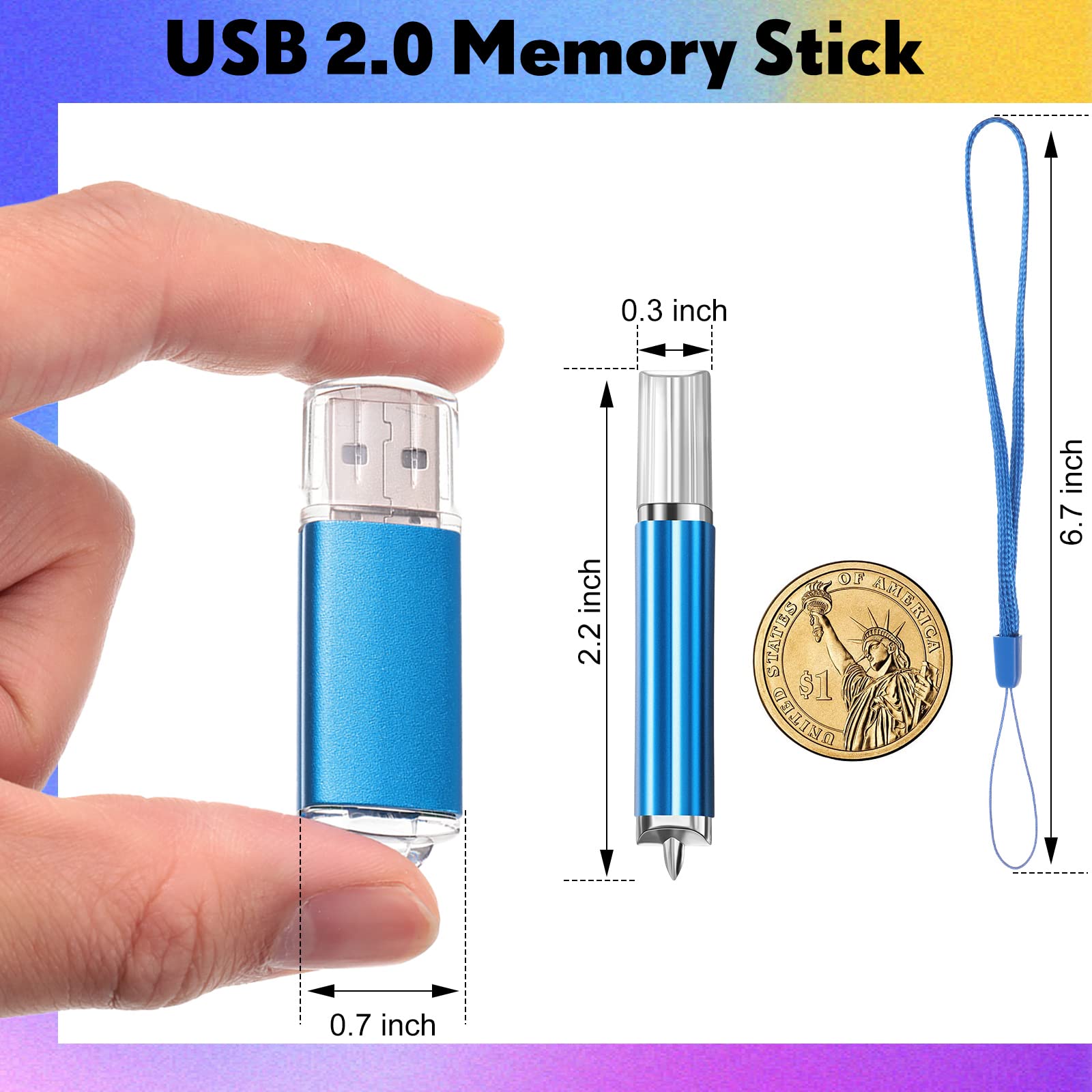Hoteam 50 Pack 128MB USB 2.0 Flash Drives with Lanyards - Bulk Storage for Office & School