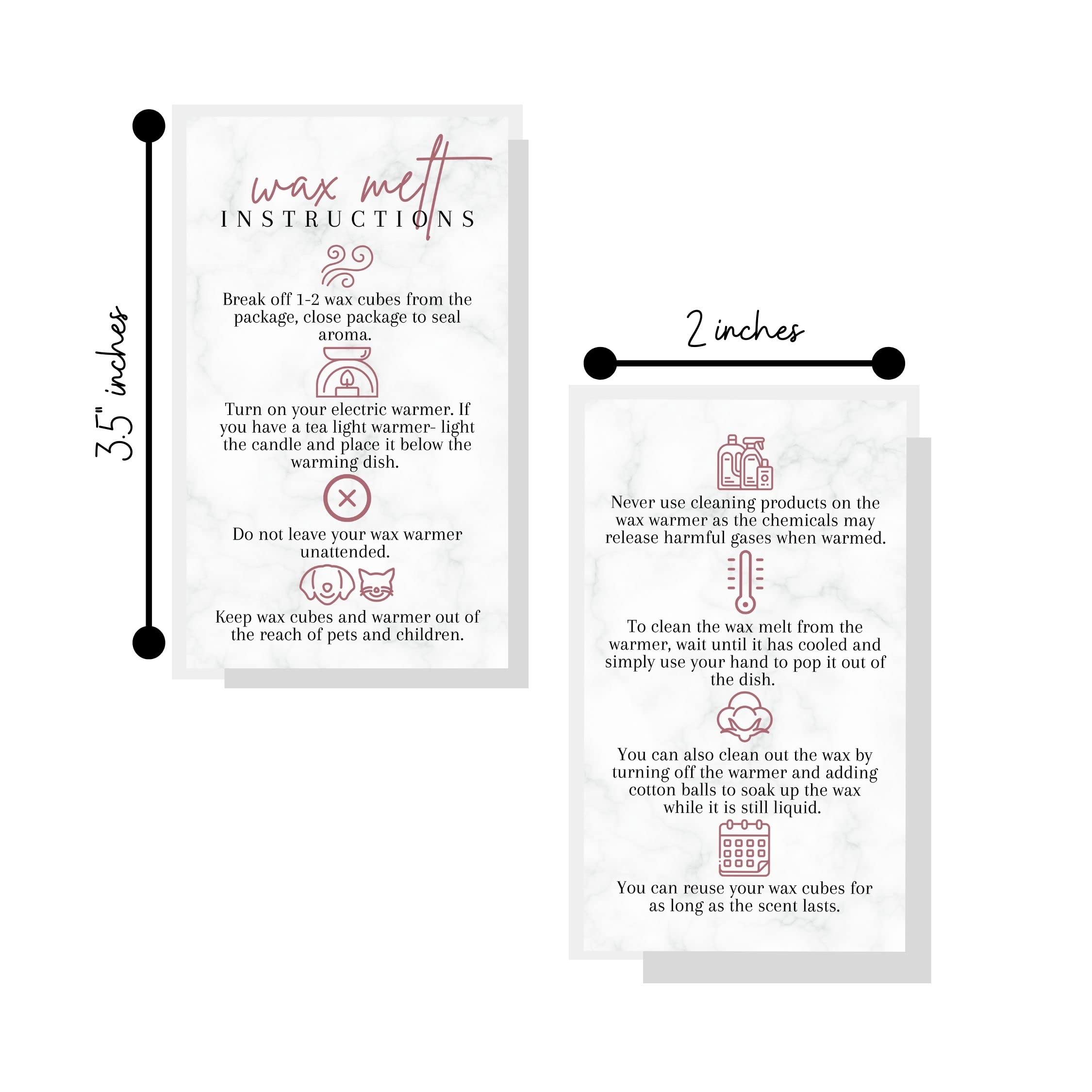 50 Pack Wax Melt Care Instruction Cards | 2x3.5