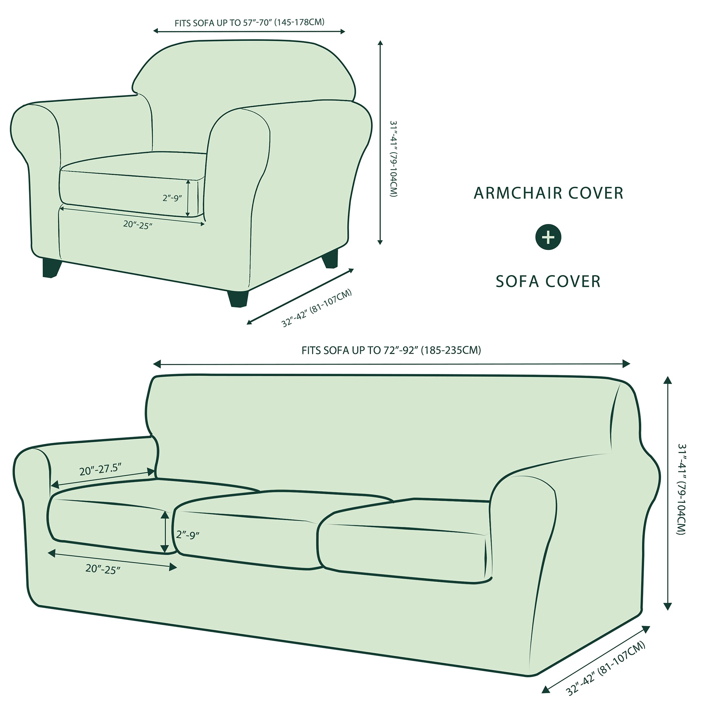 Stretch Sofa Slipcover Set for Couch & Armchair - 1-3 Seater Settee Cover with Separate Cushion Covers - Soft Spandex Fabric (Chocolate Brown) - Perfect for Living Room, Family Room & Home Decor Protection