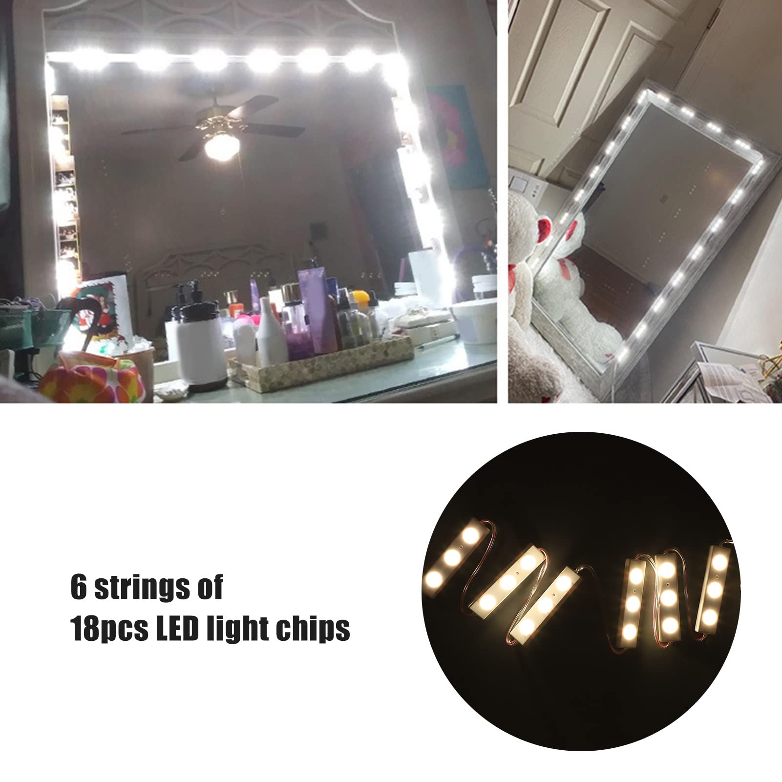 LED Vanity Mirror Lights - Adjustable Brightness, USB Plug-in for Makeup & Bathroom
