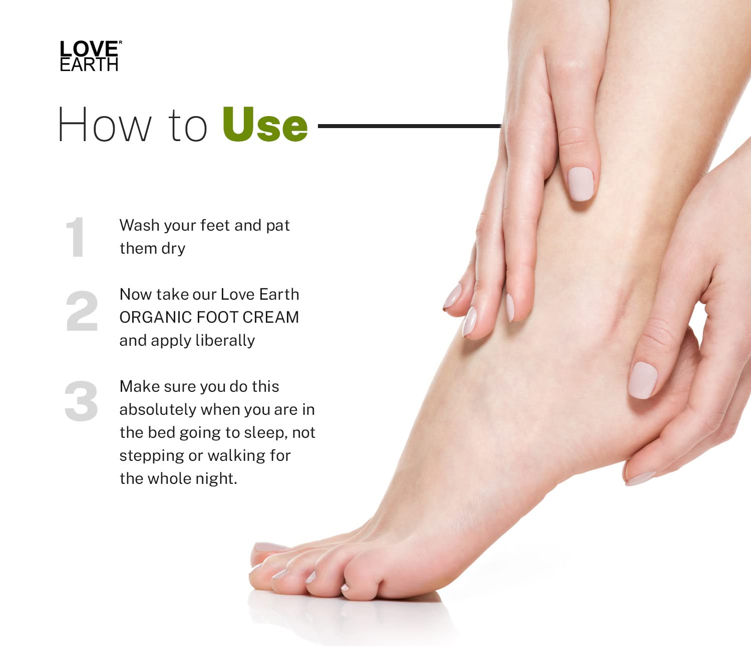 Love Earth Organic Foot Cream with Green Tea & Jojoba Oil - 50gm for Cracked, Dry & Rough Heels | Deep Moisturizing Treatment for Soft Feet | Perfect for Pedicures, Overnight Repair & Winter Foot Care