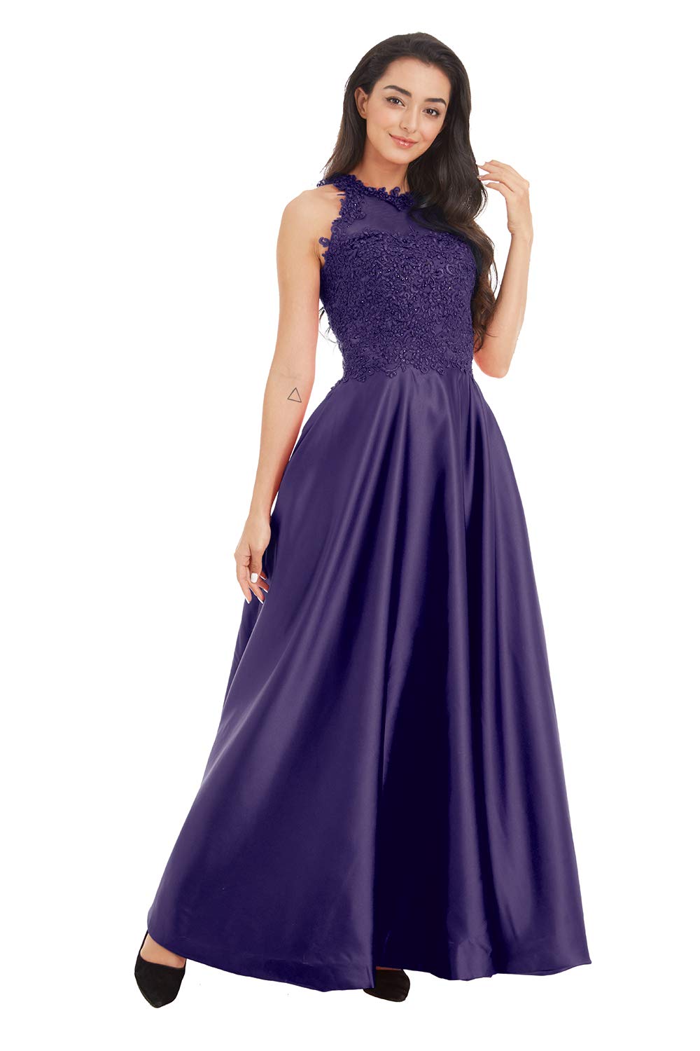 Elegant Ailidaw Women's Junior Halter Prom Dresses - Satin Ball Gowns with Beaded Applique & Pockets for Formal Evening Parties, Homecoming, and Special Occasions