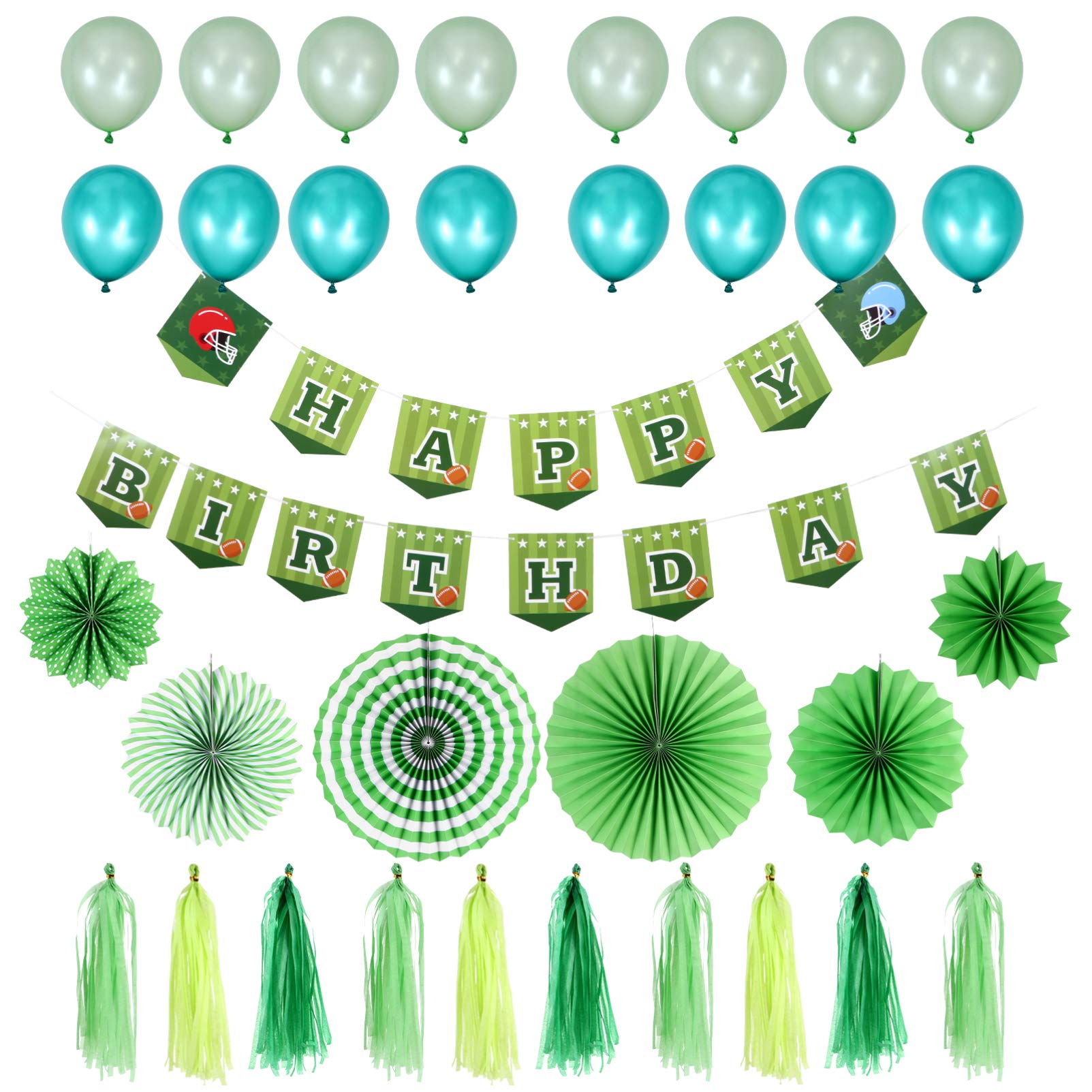 SOIMISS 24-Piece Rugby Theme Party Decorations Set - Green Happy Birthday Banner, Latex Balloons, Paper Fans & Tassel Photo Props for Baby Showers, St. Patrick's Day & Sports Themed Celebrations - Perfect for Birthday Parties, Game Day Decor & Themed Events