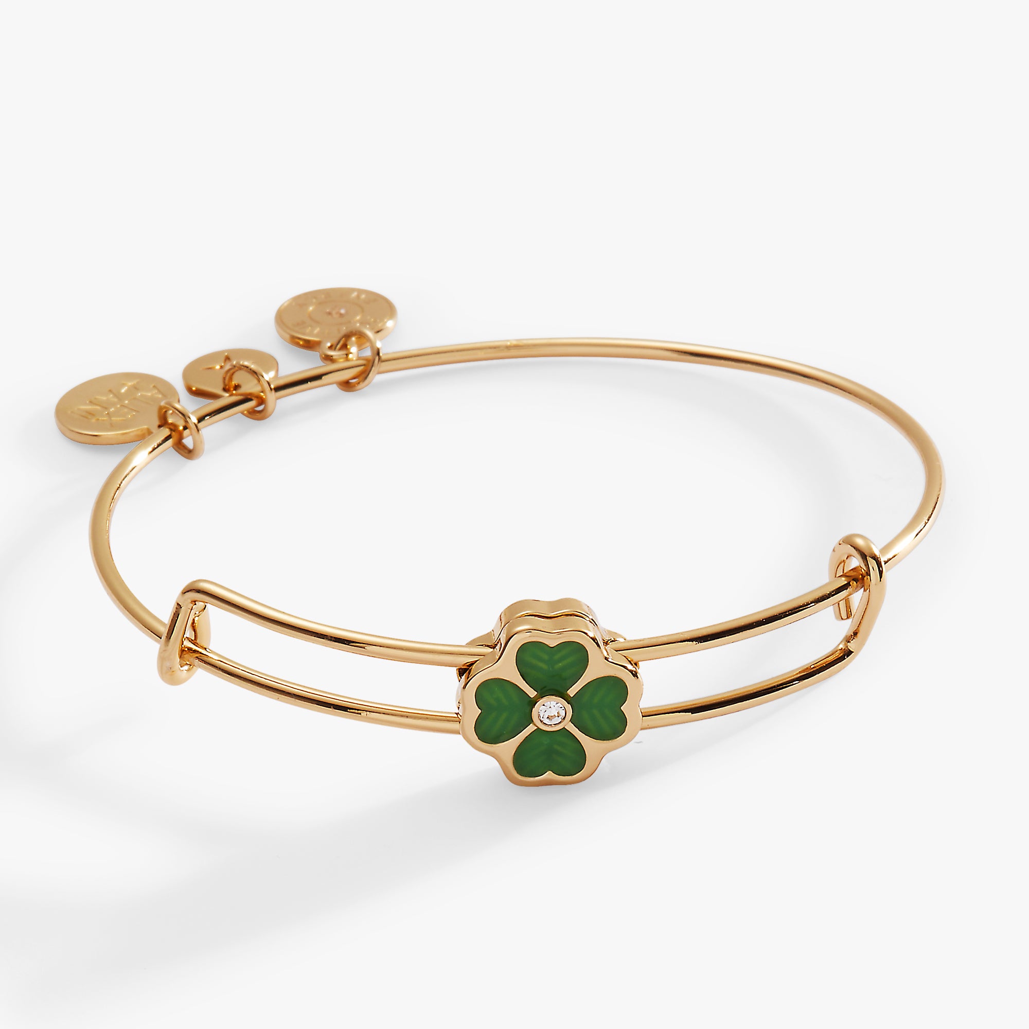 Four Leaf Clover Slider Charm Bangle - Adjustable Lucky Clover Bracelet for Women, Trendy Irish Jewelry Gift for St. Patrick's Day, Birthday & Everyday Wear