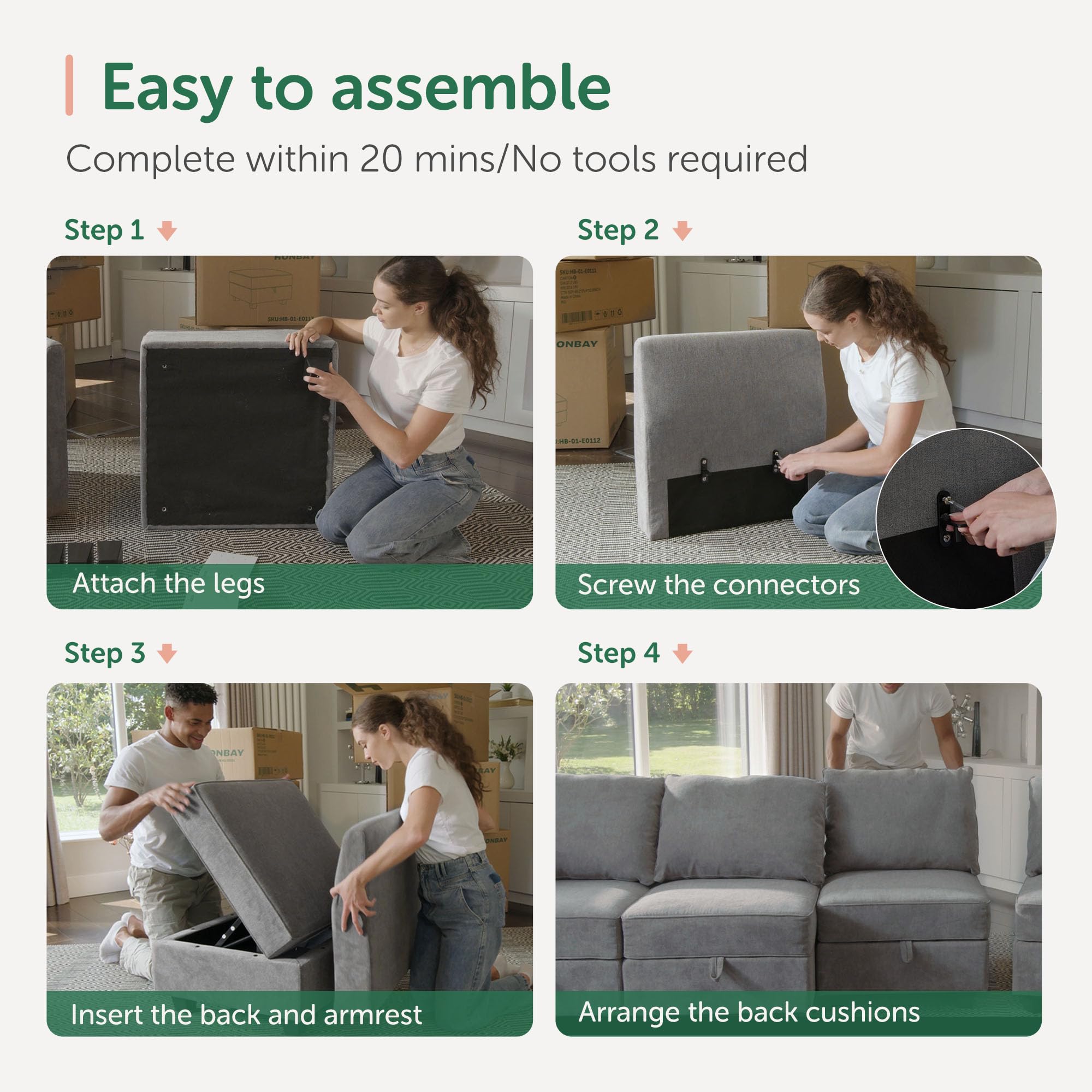 Modular Sectional Sofa with Storage & Ottomans - Oversized U-Shaped Reversible Couch for Living Room, Grey | Perfect for Large Spaces, Family Gatherings & Home Theater