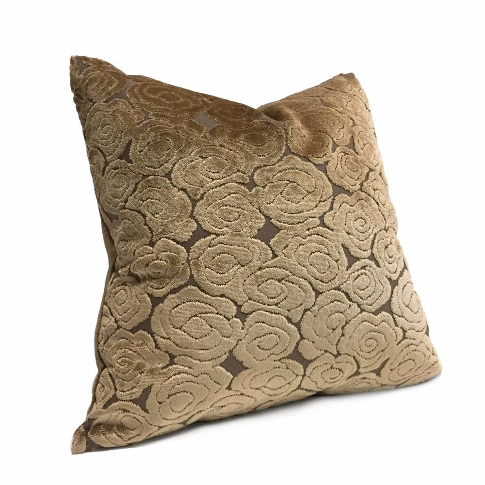 Brentano Cloudscape Brown Cut Velvet Chinoiserie Cloud Motif Pillow Cover - Luxury Decorative Throw Pillow Case for Sofa, Bedroom & Living Room