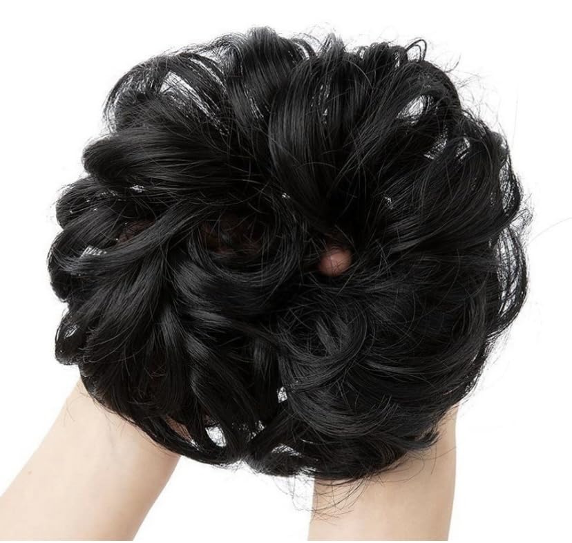 PrimeBerie Messy Bun Hair Extension with Elastic Band - Synthetic Hair Scrunchies for Women & Girls - Natural Black (35g, Pack of 1) - Perfect for Quick Hairstyles, Parties, and Everyday Wear