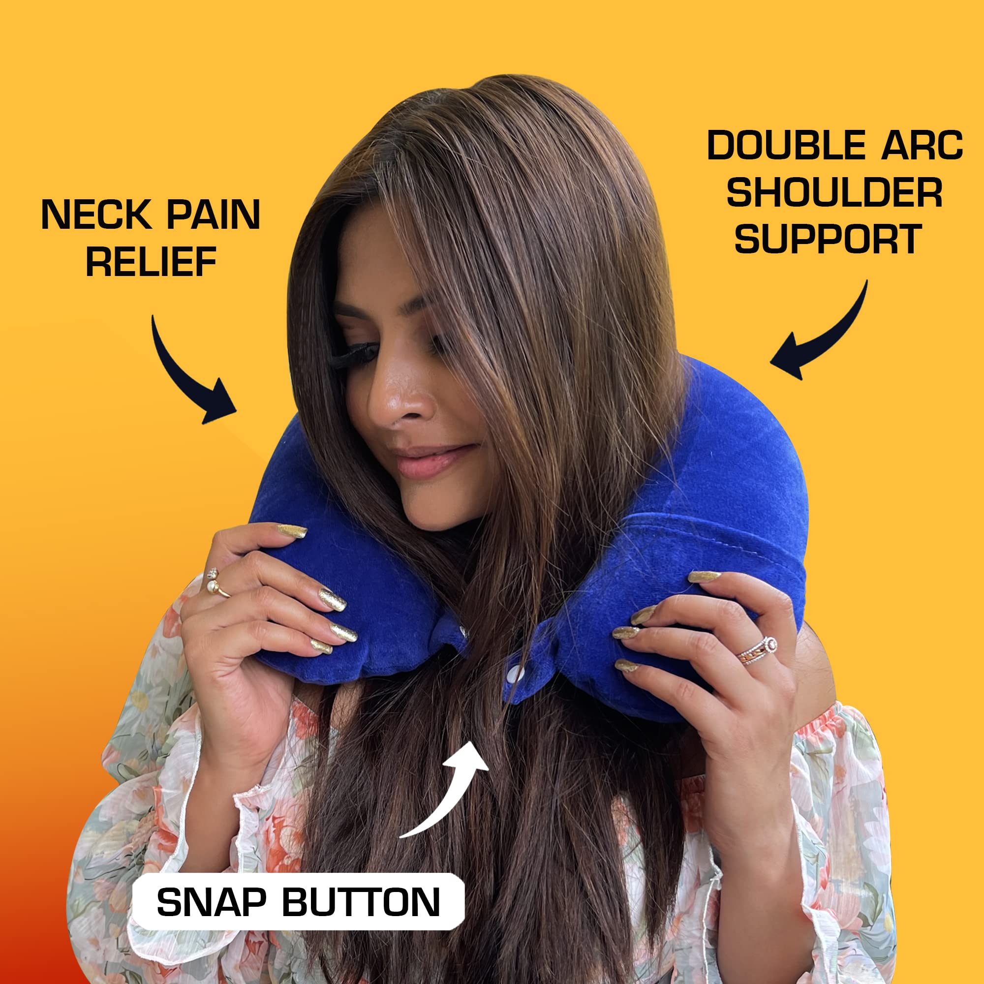 Billebon Premium Memory Foam Neck Pillow for Airplane Travel - Adjustable 360° Support Head Rest with Soft Cover - Perfect for Long Flights, Road Trips & Office Napping