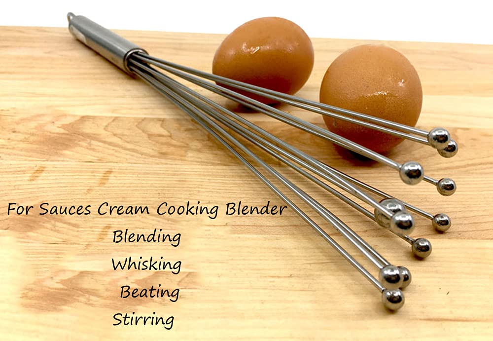 1 Piece Mini Ball Whisk - Durable 304 Stainless Steel Hand Blender for Mixing Sauces, Eggs, Cream - Eco-Friendly Kitchen Tool (12 Inch/30.4cm) - Perfect for Baking, Cooking & Whisking in Small Bowls