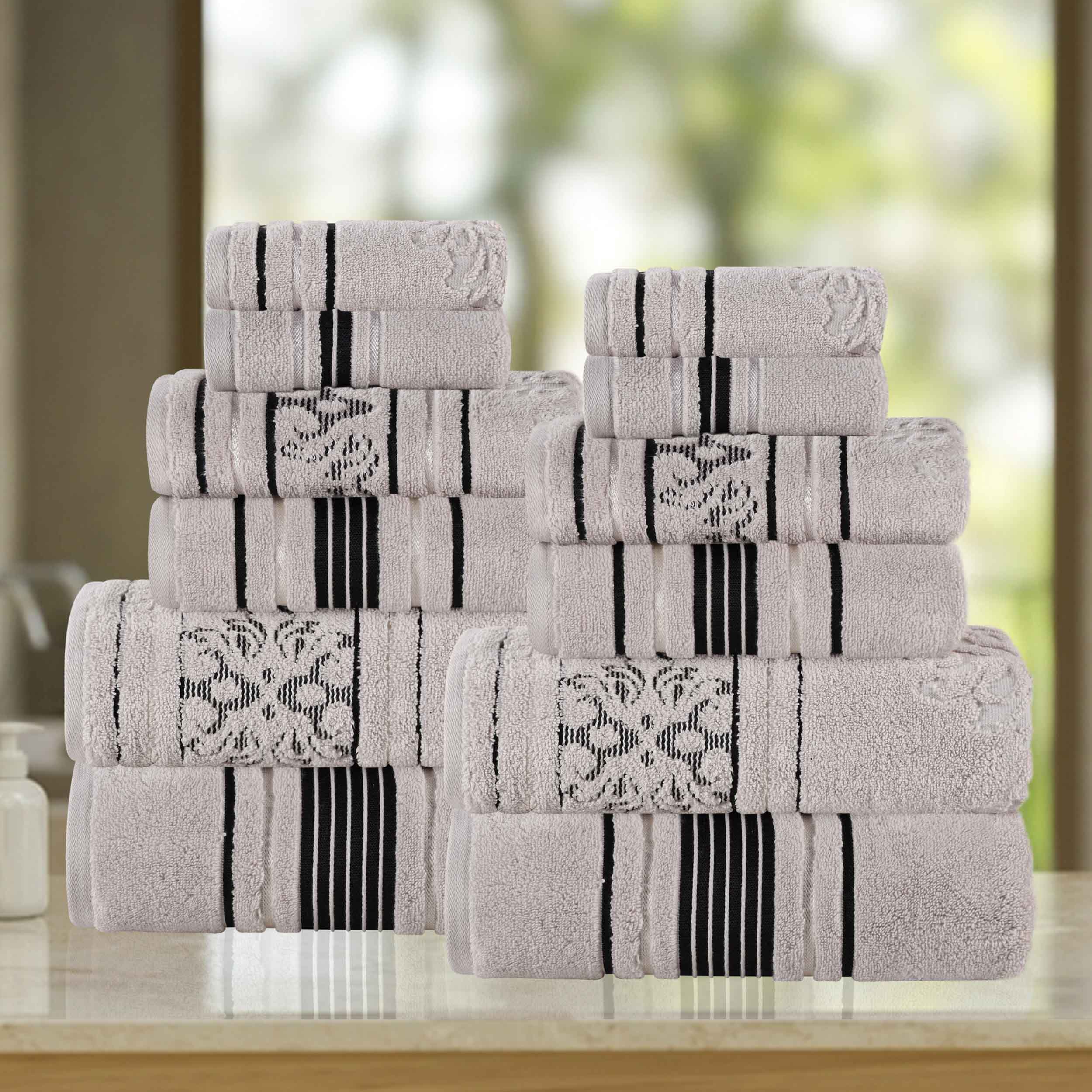 Premium 12-Piece Sadie Zero Twist Cotton Towel Set - Solid & Jacquard Floral Designs | Ultra Soft, Absorbent Bath & Beach Towels for Spa, Pool, Gym & Home Use