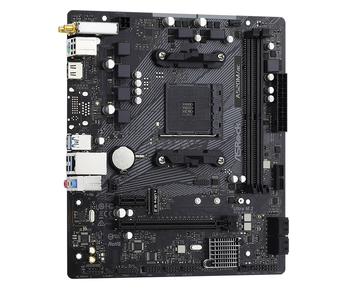 ASRock A520M/ac DDR4 AMD AM4 Micro ATX Motherboard - Perfect for Gaming PCs, Home Office & Budget Builds