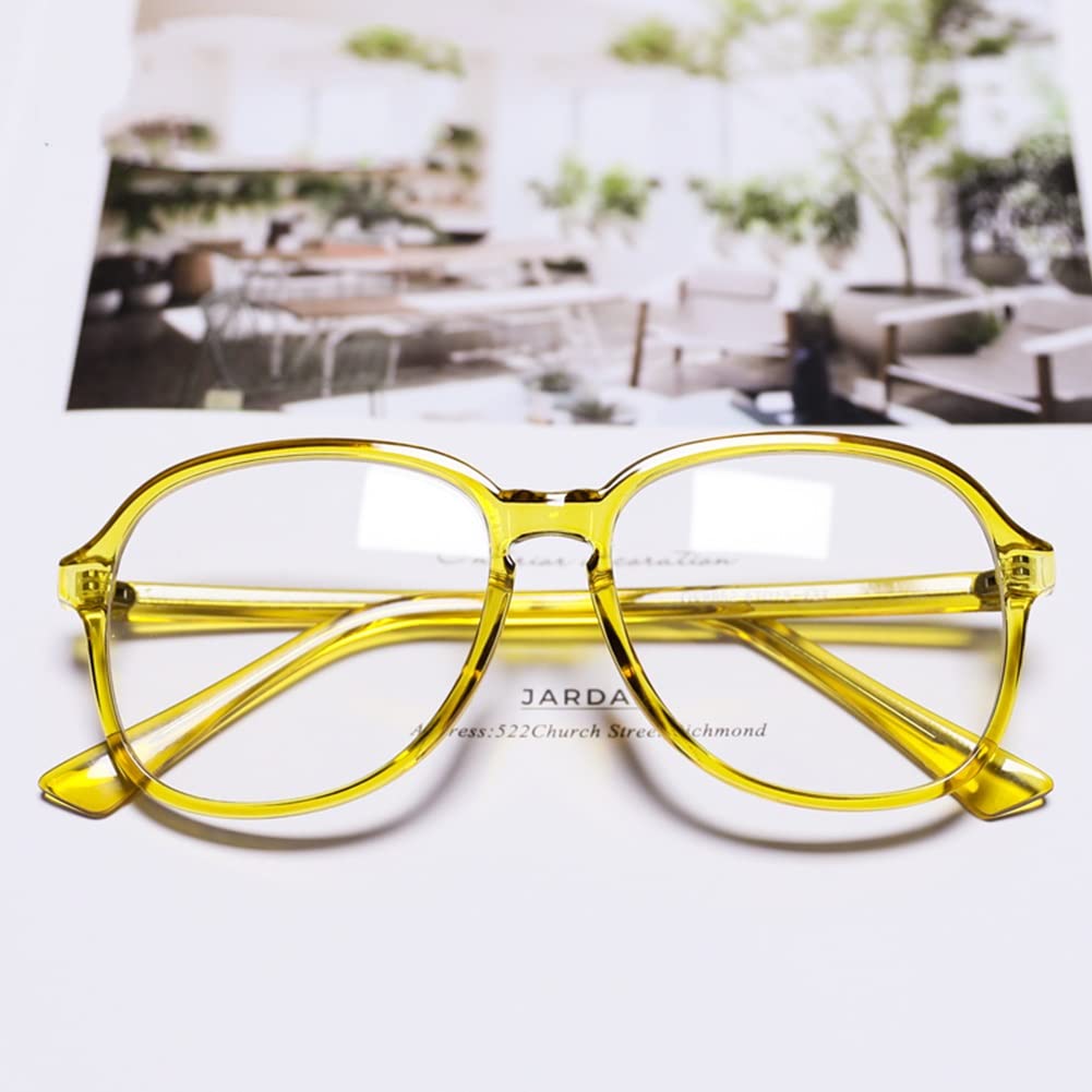 Women's Oversized Fashion Reading Glasses - Transparent Yellow Frame, Spring Hinge, Anti-Eyestrain (2.5X) - Perfect for Reading, Working, and Daily Use