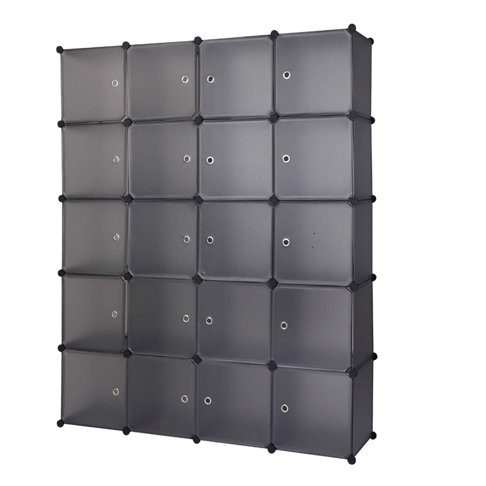 Bysesion 20-Cube Stackable Plastic Storage Organizer Shelf - Modular Closet Cabinet with Hanging Rod, Gray - Perfect for Bedroom, Closet & Office Organization